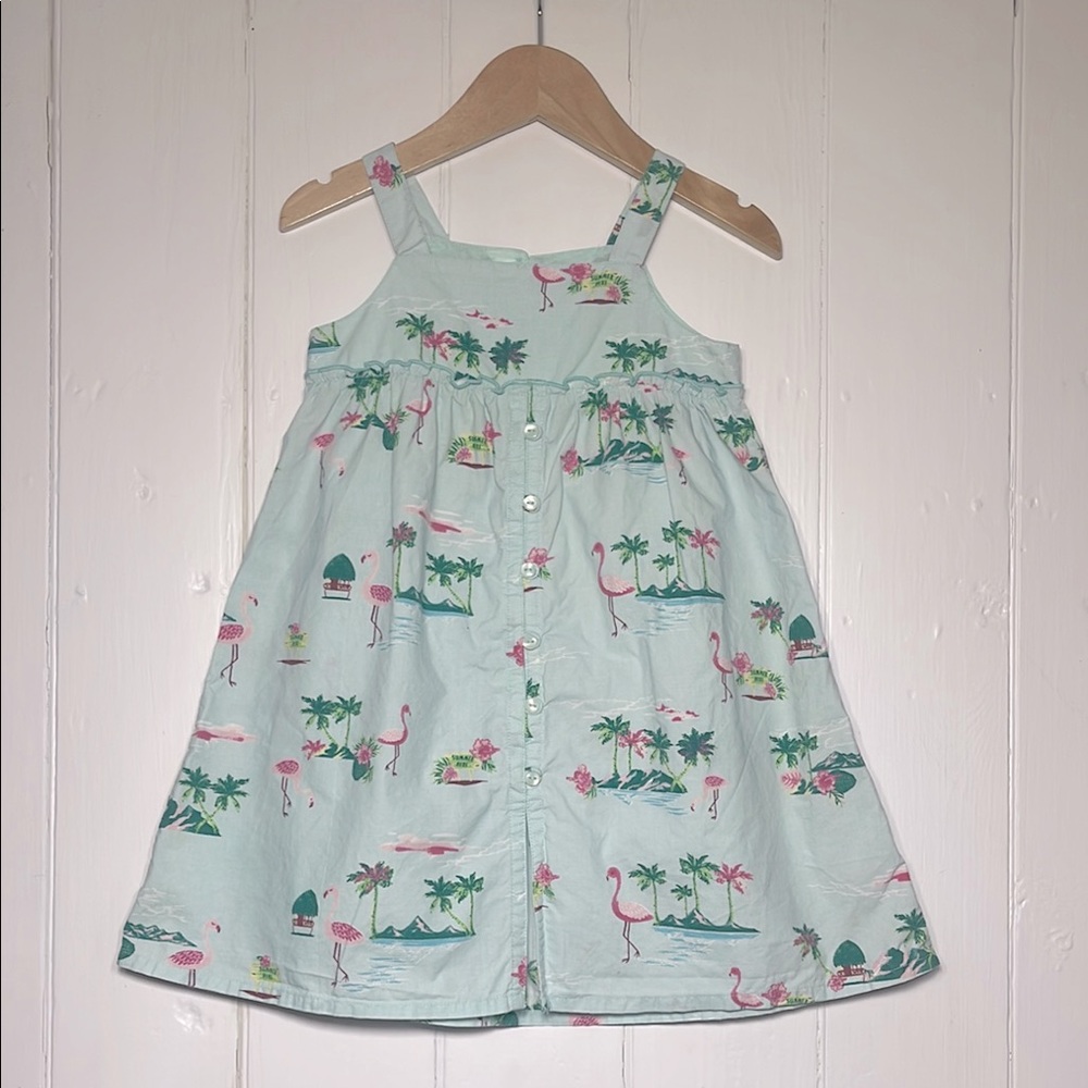 BEEBAY VGUC 100% Cotton Tropical Flamingo Palm Print Button Down Dress